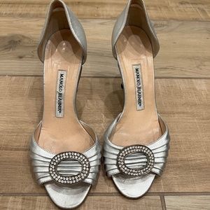 Manolo Blahnik Sedaraby d’Orsay jewel buckle Silver Carrie Heels - Size 6.5